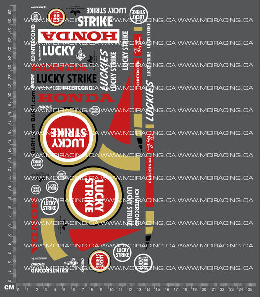 Set 23 Adesivi Decalcomanie Per Auto RC Scala 1:8 1:10, Honda Strike, Lucky Strike, NGK