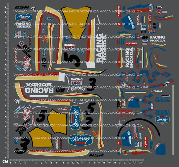 1/8TH KYOSHO MK1 MOTORCYCLE - HOND NSR 500 - RACING HOND DECALS