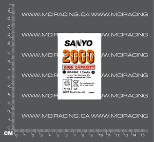 1/10TH BATTERY RC SUB C CELL - SANYO 2000 HIGH CAPACITY DECAL