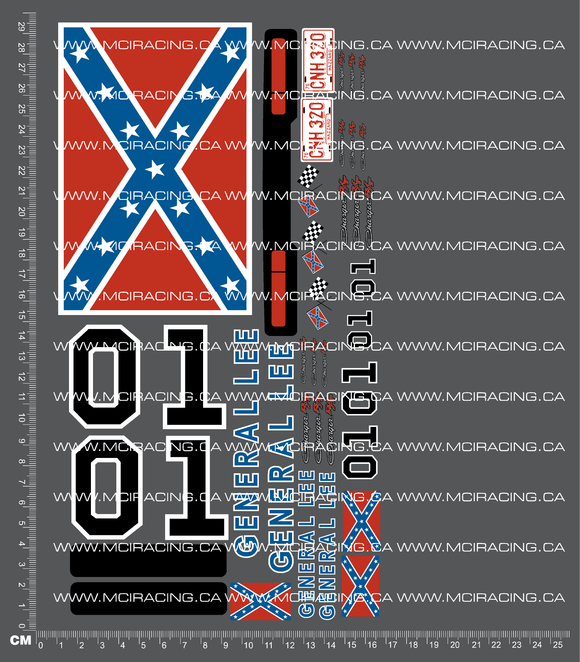 1/10TH GENERAL LEE DUKES OF HAZZARD DECALS - LONG FLAG