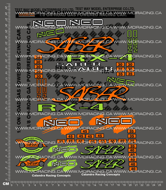 1/8TH NEO RACING - SABER-RX4 V2 DECALS