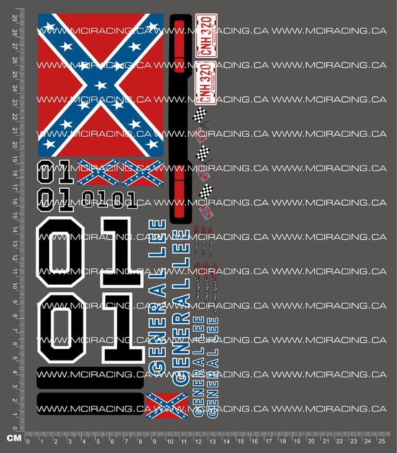 1/10TH GENERAL LEE DUKES OF HAZZARD DECALS - SHORT FLAG